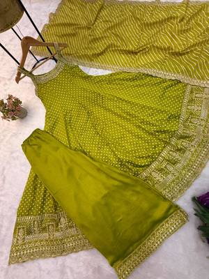 Green silk blend embroidered palazzo set 4