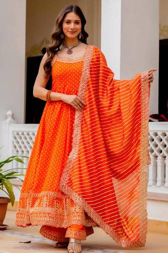 Orange silk blend embroidered palazzo set