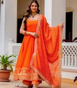 Orange silk blend embroidered palazzo set