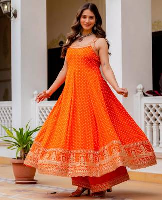 Orange silk blend embroidered palazzo set 2