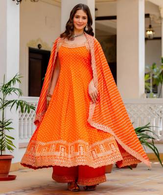 Orange silk blend embroidered palazzo set 3