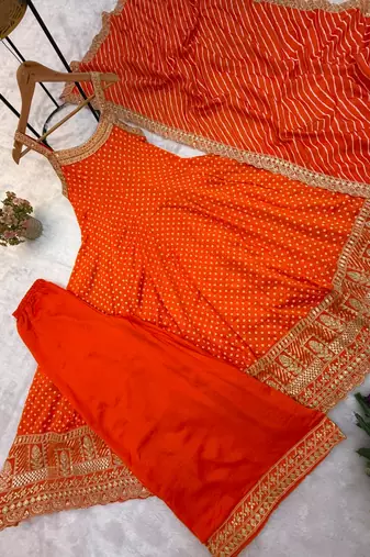 Orange silk blend embroidered palazzo set