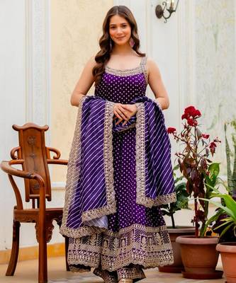 Purple silk blend embroidered palazzo set 1