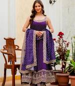 Purple silk blend embroidered palazzo set