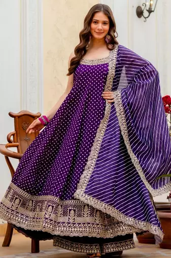 Purple silk blend embroidered palazzo set