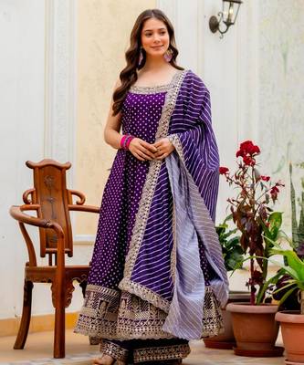 Purple silk blend embroidered palazzo set 3