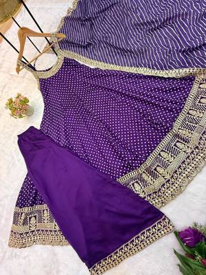 Purple silk blend embroidered palazzo set 4