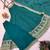 Teal silk blend embroidered palazzo set