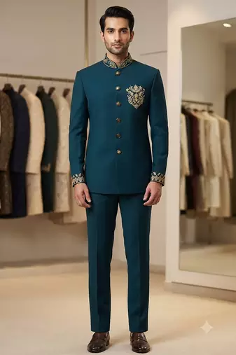 Turquoise color bids embroidery jodhpuri for men