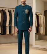 Turquoise color bids embroidery jodhpuri for men