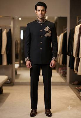 Black color camel bids embroidery jodhpuri for men 1