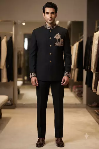 Black color camel bids embroidery jodhpuri for men