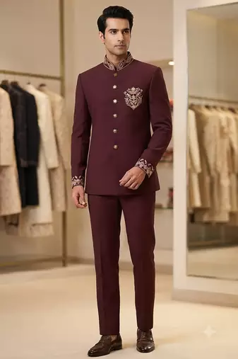 Wine color bids embroidery jodhpuri for men