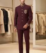 Wine color bids embroidery jodhpuri for men