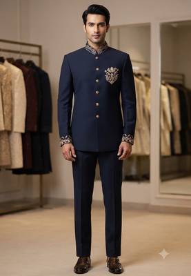 Navy blue color bids embroidery jodhpuri for men | premium designer bandhgala ethnic wear 1