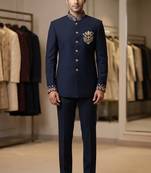 Navy blue color bids embroidery jodhpuri for men | premium designer bandhgala ethnic wear