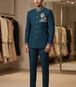 Turquoise color camel bids embroidery jodhpuri for men