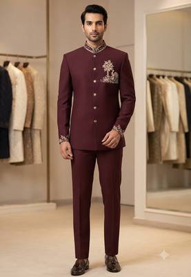 Wine color camel bids embroidery jodhpuri for men 1