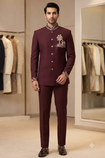 Wine color camel bids embroidery jodhpuri for men