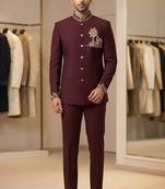 Wine color camel bids embroidery jodhpuri for men