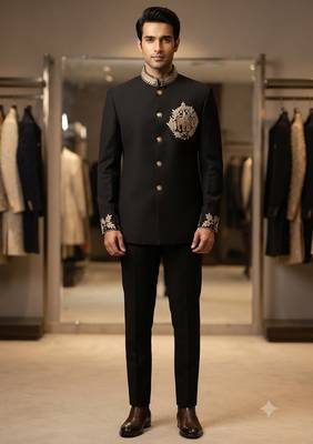 Black color elephant bids embroidery jodhpuri for men 1