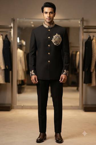 Black color elephant bids embroidery jodhpuri for men
