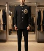 Black color elephant bids embroidery jodhpuri for men