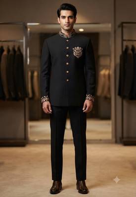 Black color bids embroidery jodhpuri for men 1