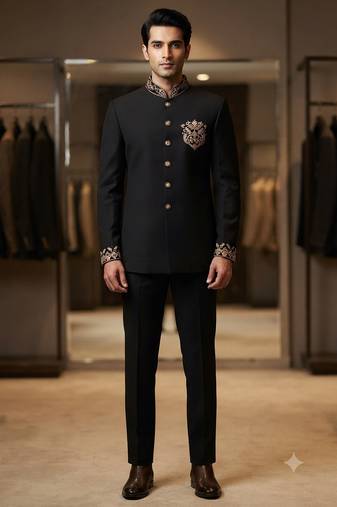 Black color bids embroidery jodhpuri for men