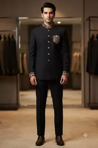 Black color bids embroidery jodhpuri for men