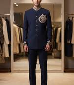 Navy blue color elephant bids embroidery jodhpuri for men