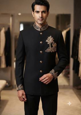 Black color camel bids embroidery jodhpuri for men 2