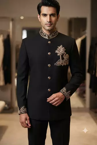 Black color camel bids embroidery jodhpuri for men