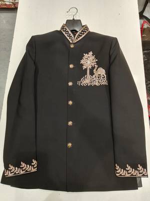 Black color camel bids embroidery jodhpuri for men 3