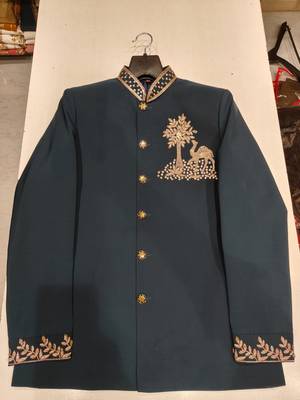 Turquoise color camel bids embroidery jodhpuri for men 3