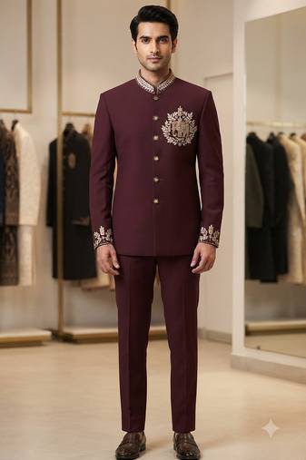 Wine color elephant bids embroidery jodhpuri for men