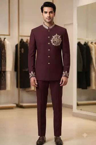 Wine color elephant bids embroidery jodhpuri for men