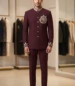 Wine color elephant bids embroidery jodhpuri for men