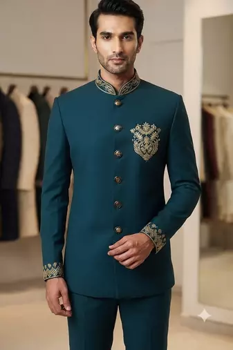 Turquoise color bids embroidery jodhpuri for men