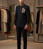 Black color deer bids embroidery jodhpuri for men