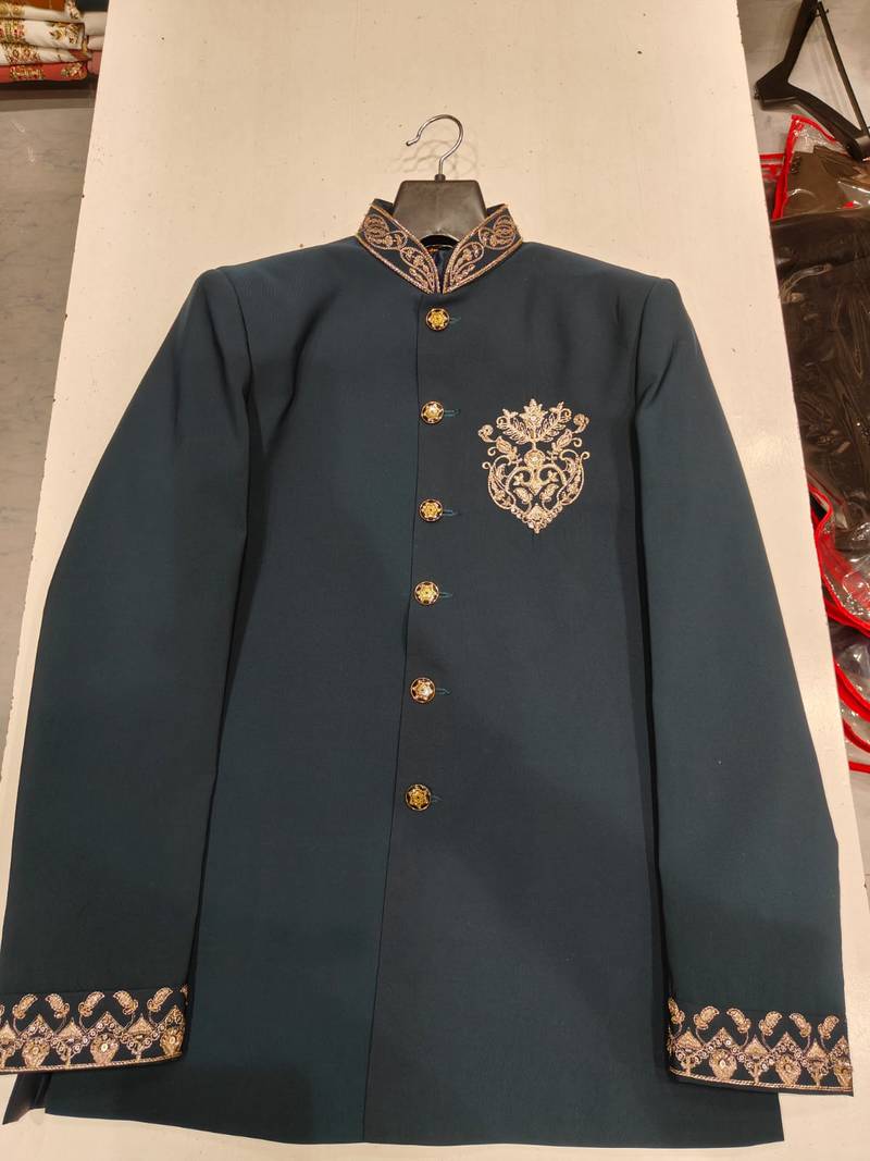 Turquoise color bids embroidery jodhpuri for men