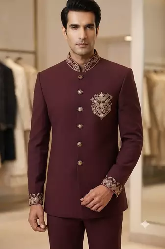 Wine color bids embroidery jodhpuri for men