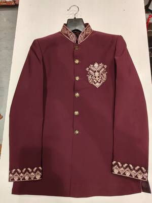 Wine color bids embroidery jodhpuri for men 3