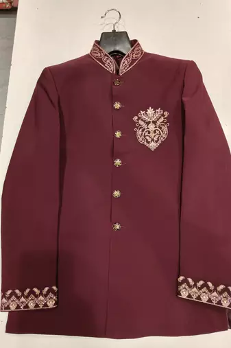 Wine color bids embroidery jodhpuri for men