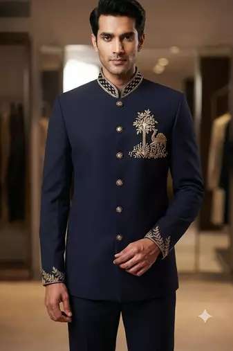 Blue color camel bids embroidery jodhpuri for men