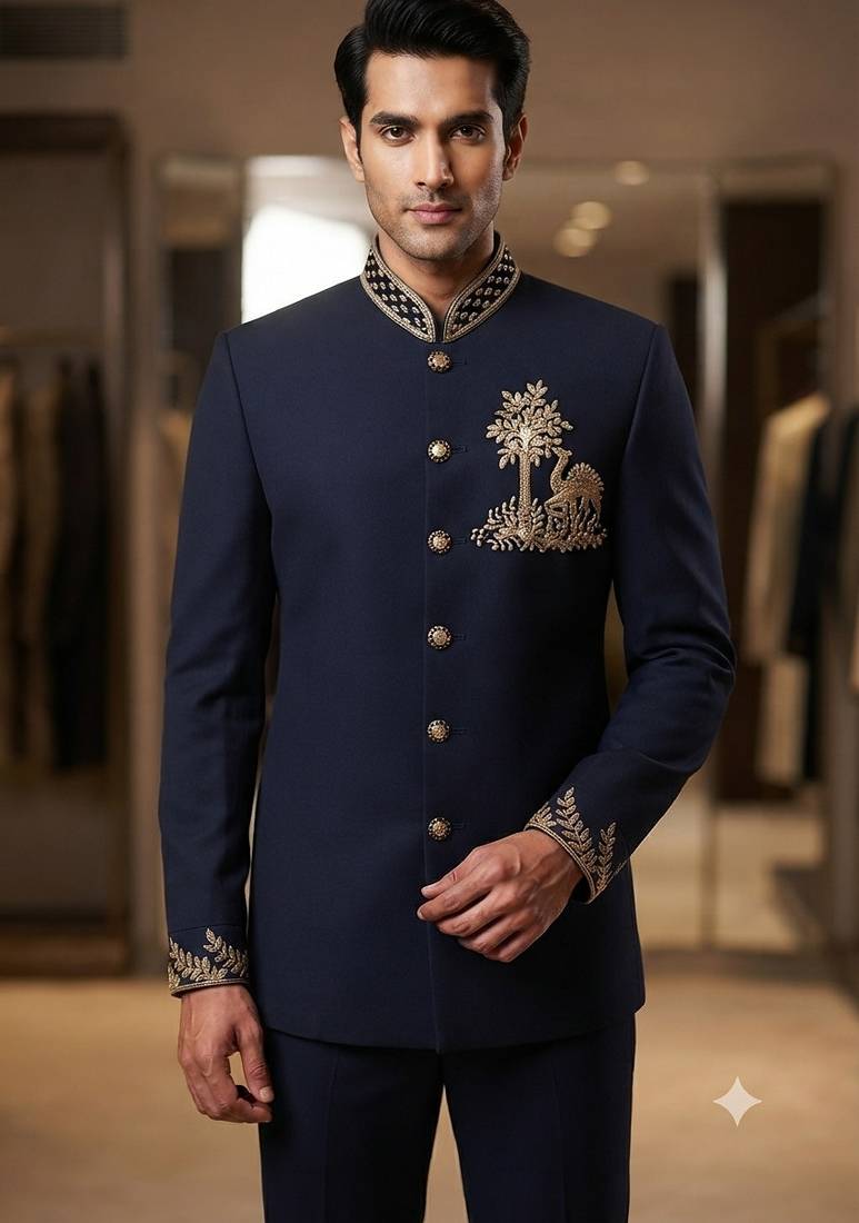 Blue color camel bids embroidery jodhpuri for men