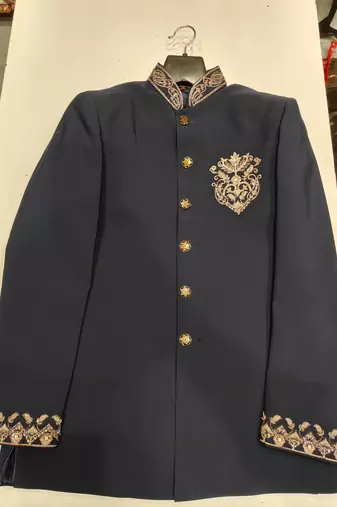 Navy blue color bids embroidery jodhpuri for men | premium designer bandhgala ethnic wear