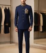 Navy blue color deer bids embroidery jodhpuri for men