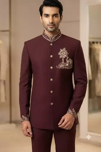 Wine color camel bids embroidery jodhpuri for men
