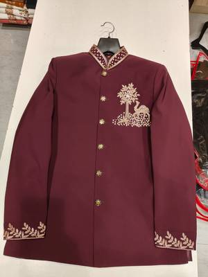 Wine color camel bids embroidery jodhpuri for men 3